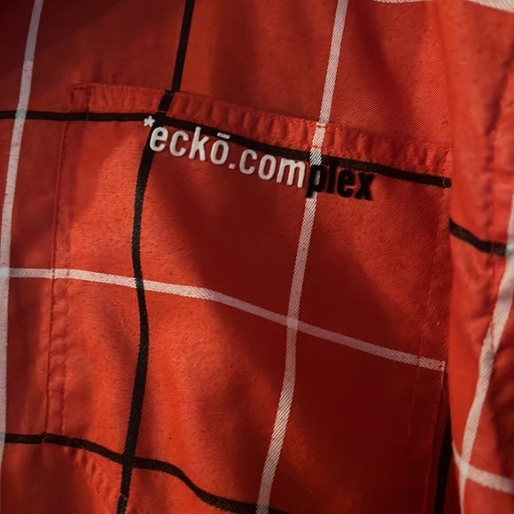 Echo complex red/black/white pattern button down shirt. Men’s XXL. - Picture 3 of 14